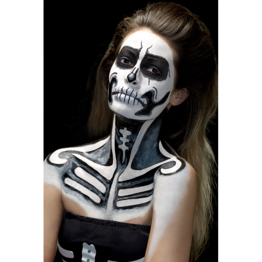 Kit maquillage squelette, Aqua, Noir et blanc (Maquillage, crayon, sang et  éponge) chez DeguizFetes.