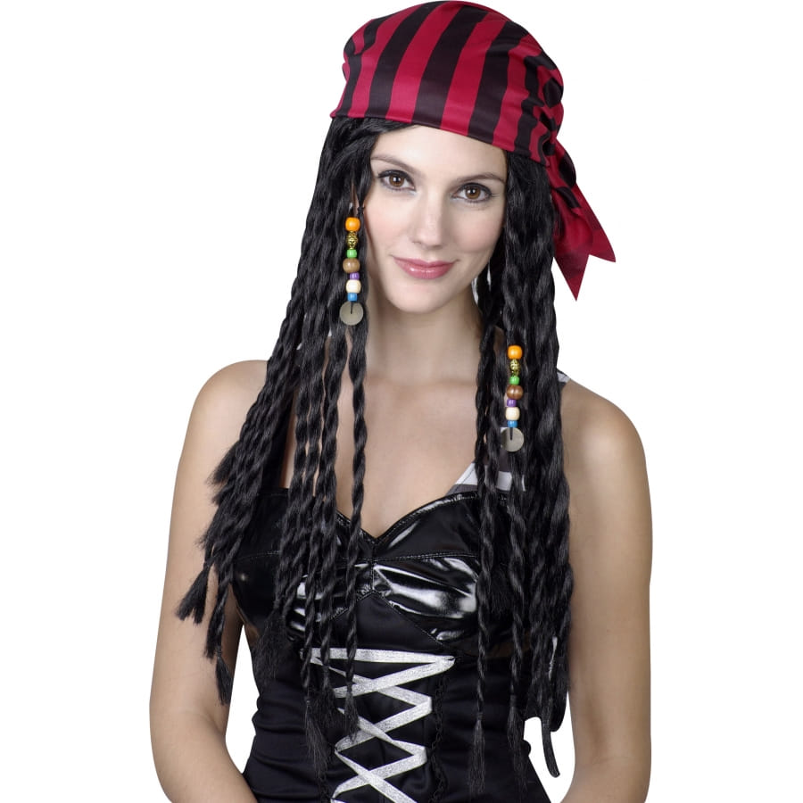 Longue perruque de femme pirate avec bandana. 