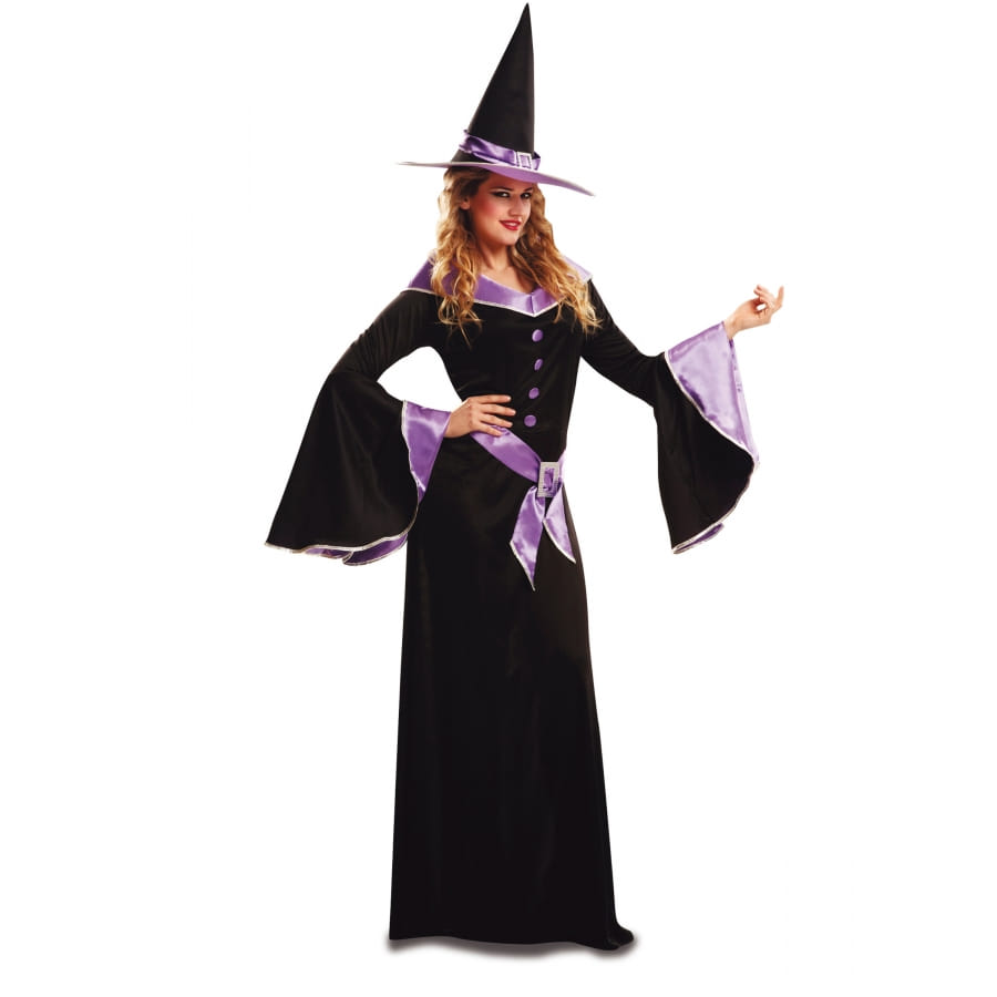 Longue robe de sorcière noire et violette, femme