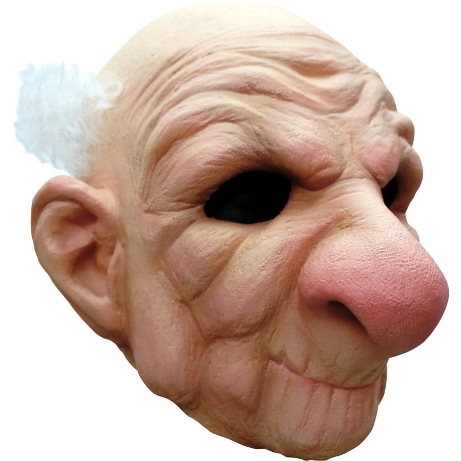 Masque de vieil homme au crâne chauve et aux cheveux gris 