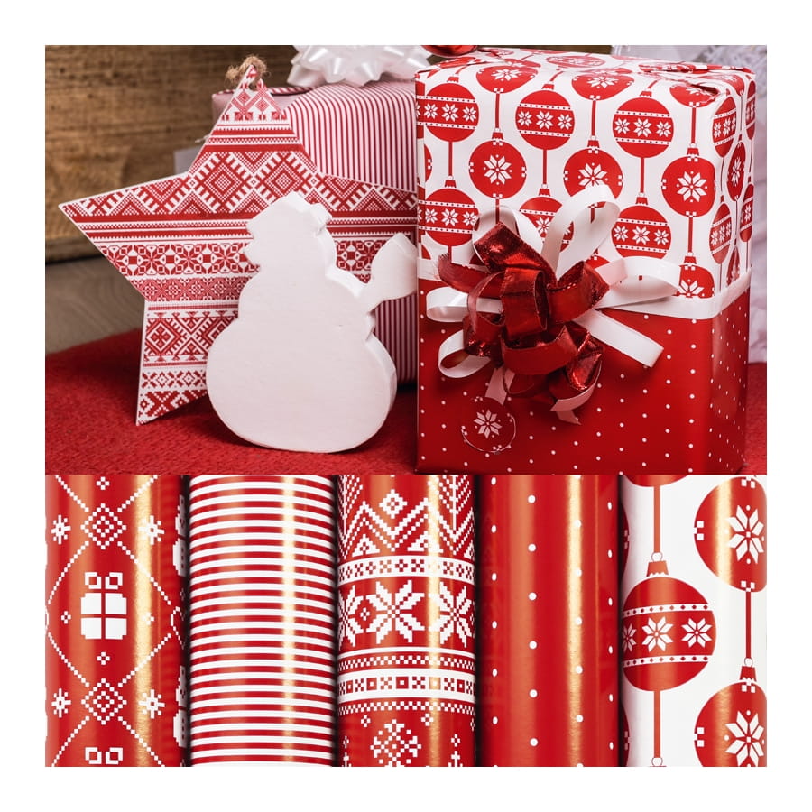 Papier cadeau rouge motifs de Noël