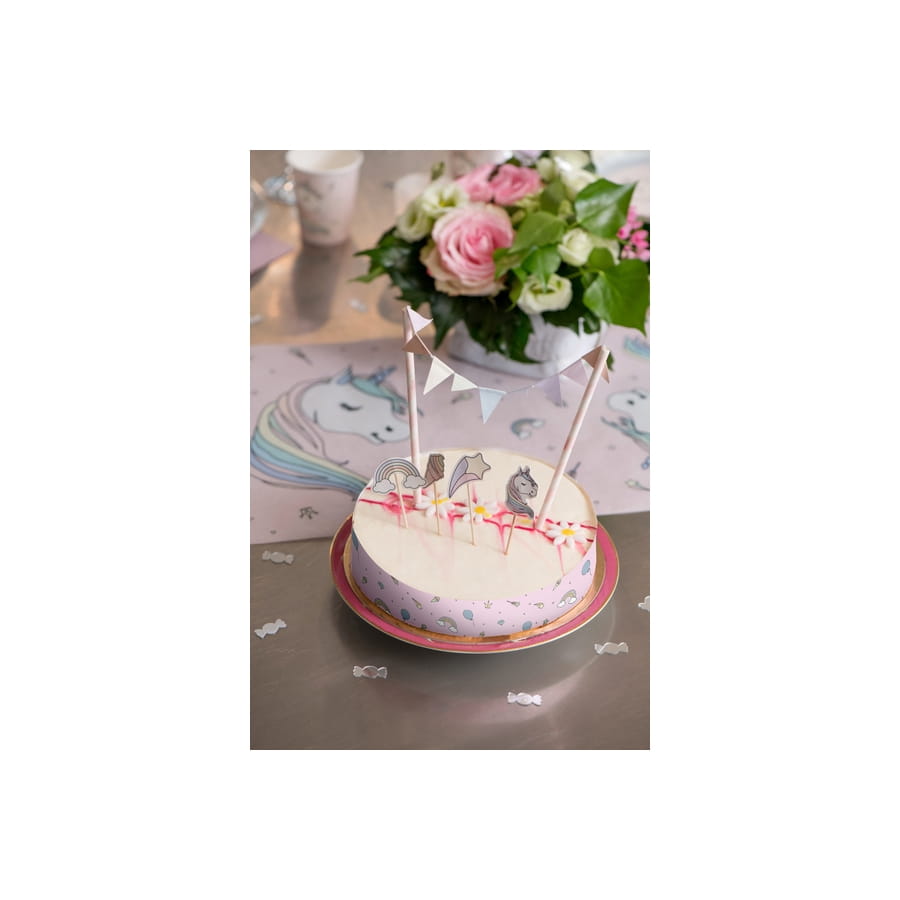 Kit Décoration Gâteau Licorne - 2 Licornes Silicone, Arc-en-ciel, Papillons, Nuage - Pour Anniversaire Enfant, Non Comestible