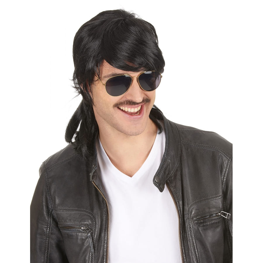 Perruque Mulet noire avec lunettes Années 80 Homme