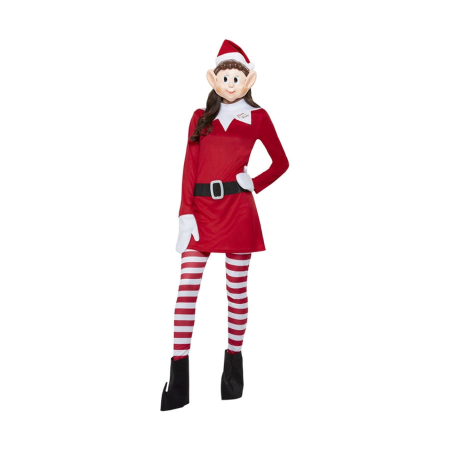 Robe rouge du0027elf de Noel pour femme, avec masque