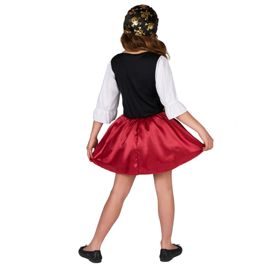 Robe rouge de petite pirate têtes de morts dorées