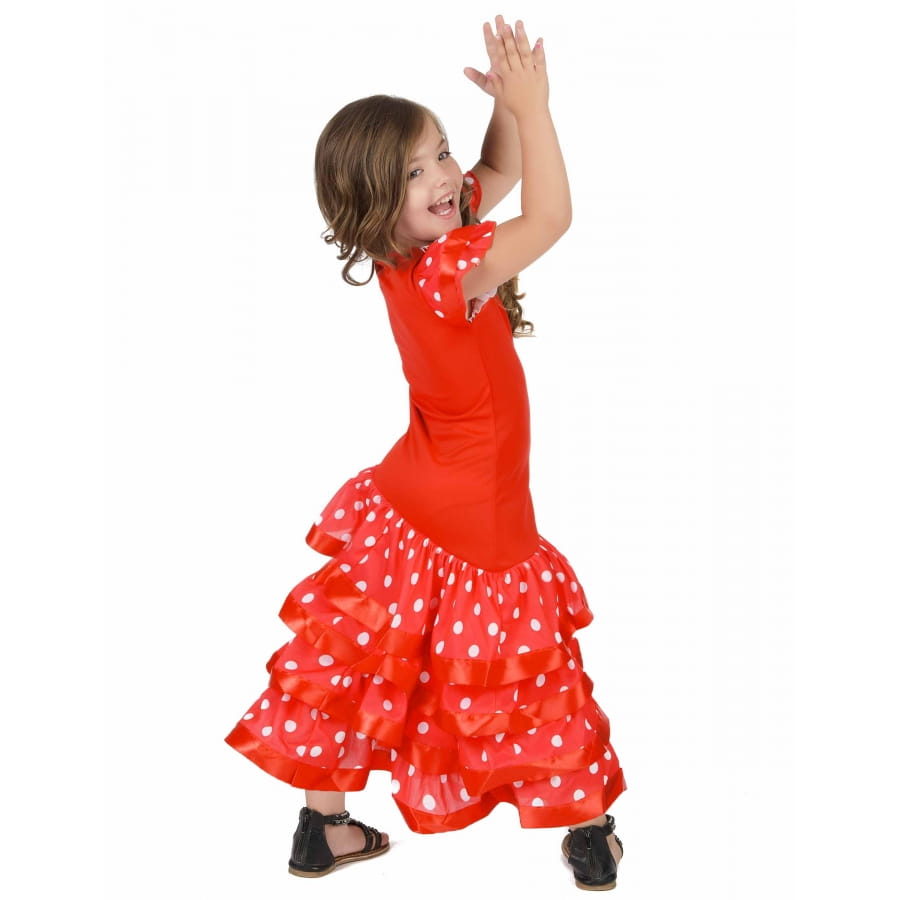 Robe Rouge Pois Blanc de petite danseuse Flamenco