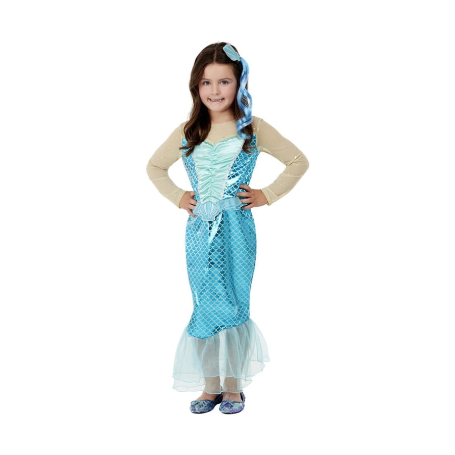 Robe sirène bleue pour fille avec mèche de cheveux
