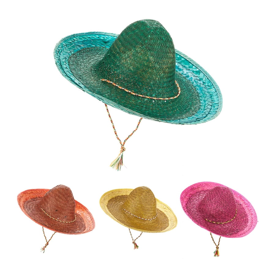Chapeau Sombrero Mexicain Adulte En Paille Avec Bordure - Pour Fêtes, Déguisement, Thème Mexicain - Taille Unique Ajustable