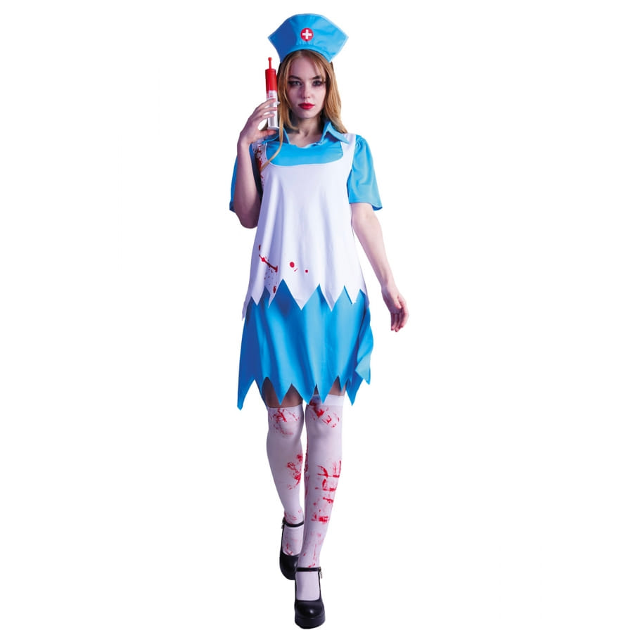 Costume Infirmière Zombie Halloween - Complet Avec Jupe, Bas, Gants Et Accessoires Sanguinolents