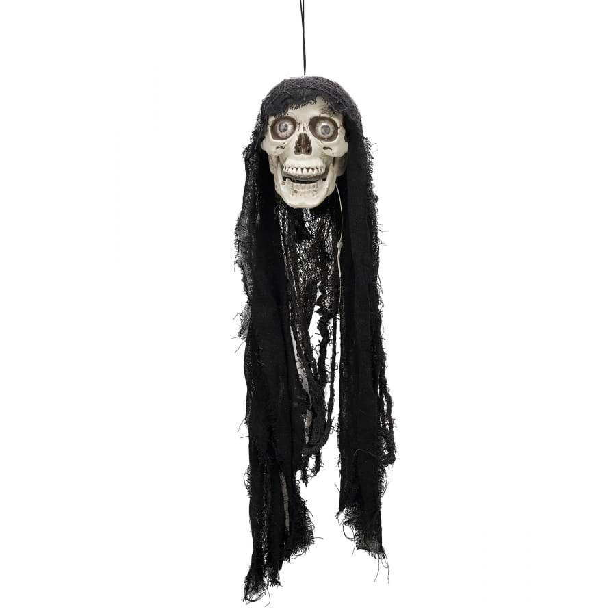 Tête De Mort Animée Halloween - Yeux Clignotants, Mâchoire Mobile, Décoration Effrayante Pour Fête, Environ 9x13,5 Cm