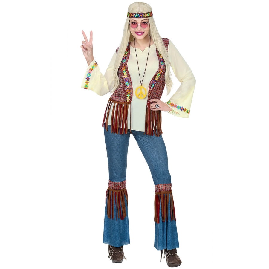 60 S franges hippie marron adulte gilet costume avec Patches Taille Unique 19060 S 70 S 