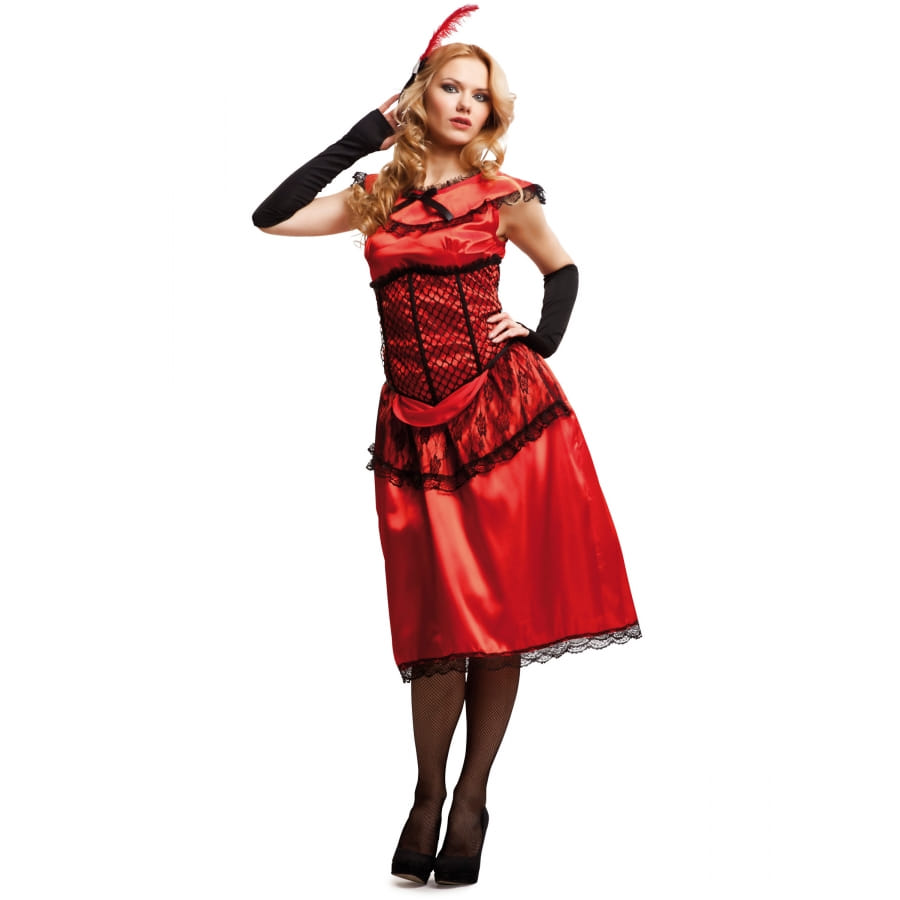 Tenue robe rouge de cabaret avec dentelle noire